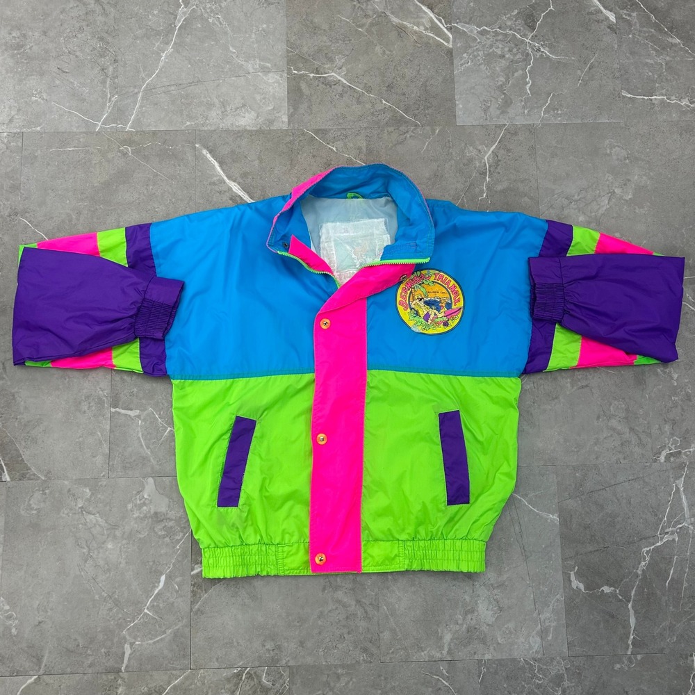 90s Vintage Bermuda Triangle Jacket Mens Medium Windbreaker Coat Colorblock